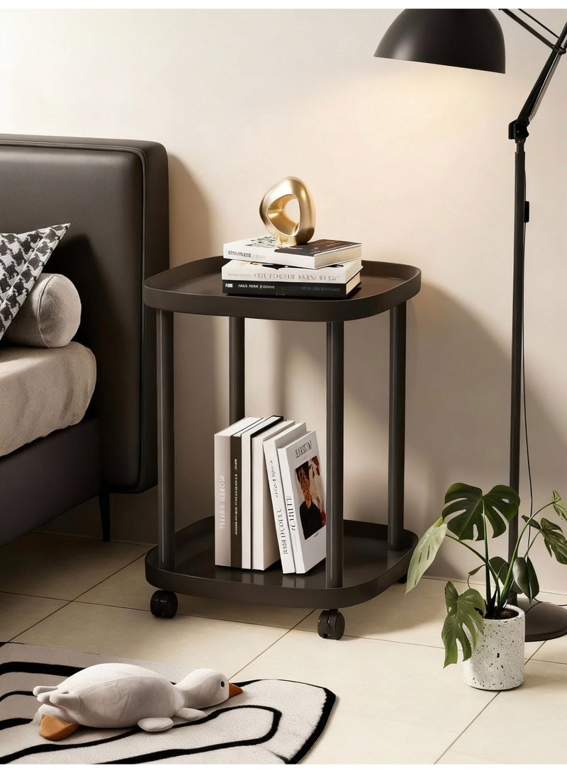 2 - Tier Moveable Nordic Style PVC Coffee Table with Wheels | Home Storage Rolling Cart Multi - functional Side End Table for Sofa/Couch Tray Desk 50x39x50cm - Image 2